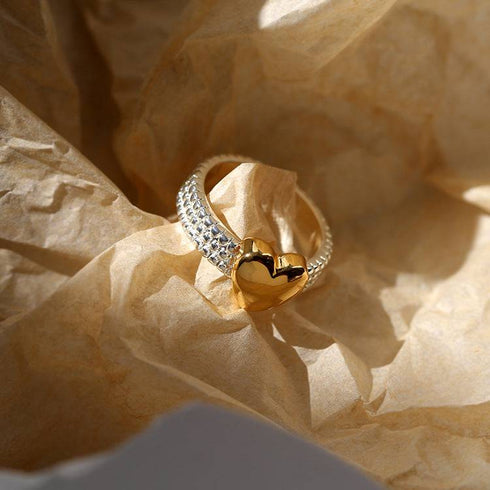 Heart Medallion Textured Triple Row Ring - Zafari Studio Jewelry